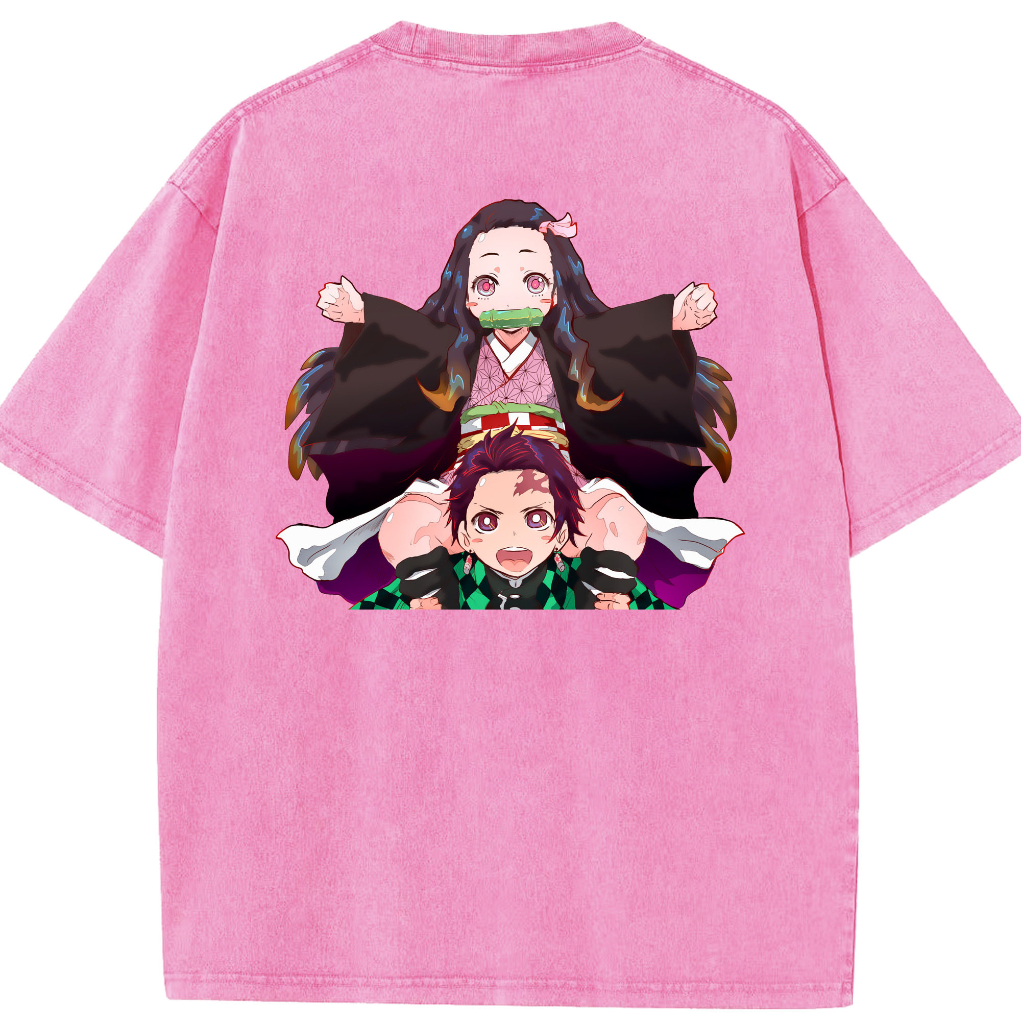 （画像用） 鬼滅の刃（きめつのやいば）竈門 禰󠄀豆子／かまど ねずこ Kamado Nezuko 綿100% ヴィンテージ風 半袖Tシャツ（背面プリント）